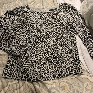 Black and white animal print White House Black Market puff sleeved blouse